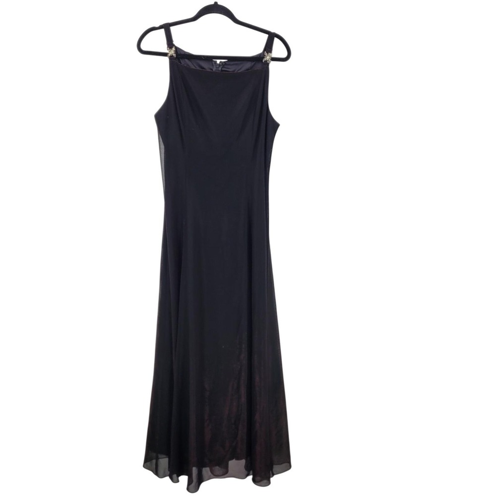Betsy & Adam Wine Oxblood Metallic‎ Sheen Maxi Dress Sz 12P Evening Gown Gothic